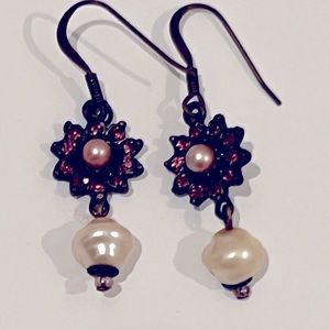 Pink and bronze small drop earrings